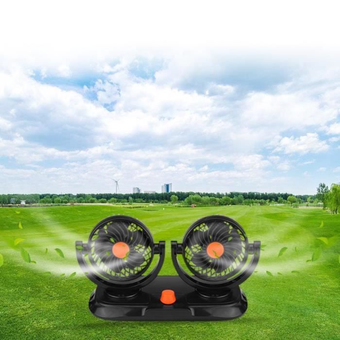 Ventilateur De Voiture Double Tête Rotatif 360° - 2 Vitesses USB 12V Pour Voiture Camion SUV