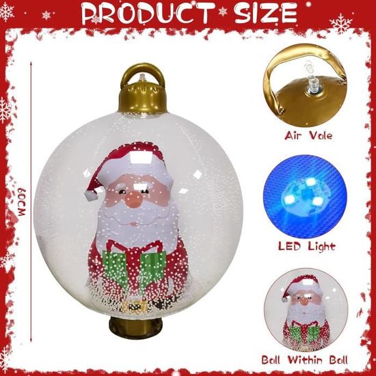 Boule De Noël Gonflable Géante 60 Cm - Déco Extérieur/Intérieur Pour Fêtes - PVC Imperméable