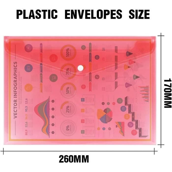 Lot De 10 Pochette Plastique A5 Couleurs, Porte Documents Classeur A5