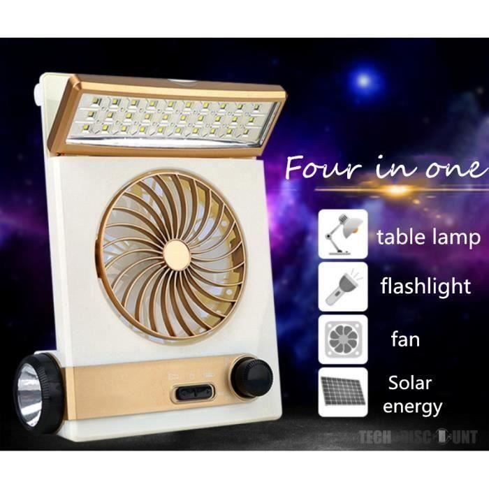 Ventilateur De Camping Rechargeable - Avec Lumière LED Et énergie Solaire - Portable Et Silencieux