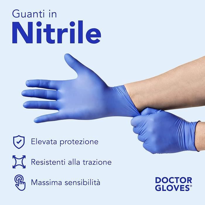 100 gants nitrile bleu - Taille XL, jetables, non poudrés, bords