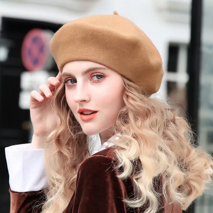 Casquette,Béret en Pure laine 100% pour femme,chapeau en feutre de Style  britannique,mode pour filles,couleur unie - Type Coffee -A
