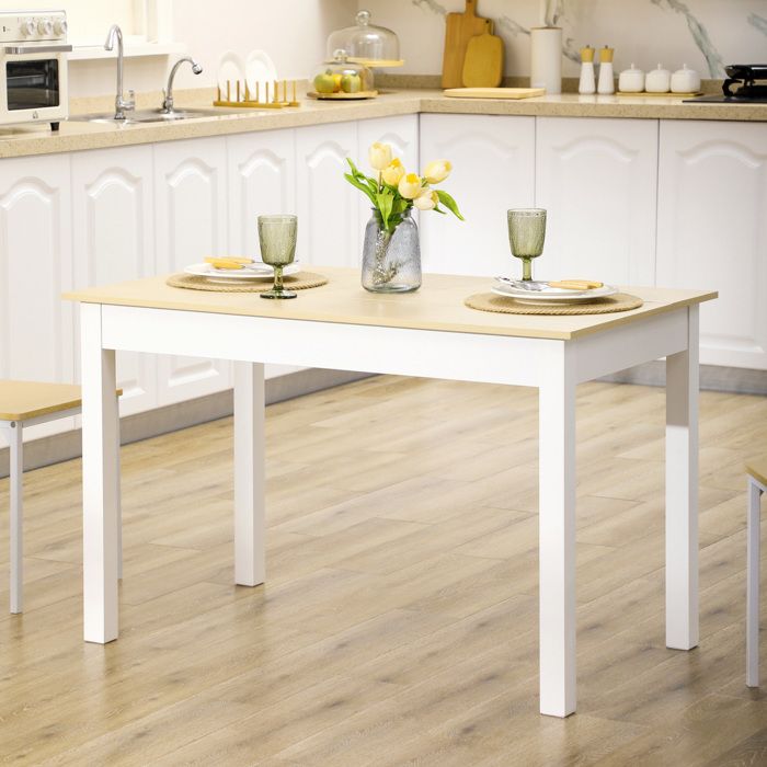Table à Manger Rectangulaire HOMCOM 120x70 Cm Pour 6 Personnes - Style Scandinave Chêne Et Blanc
