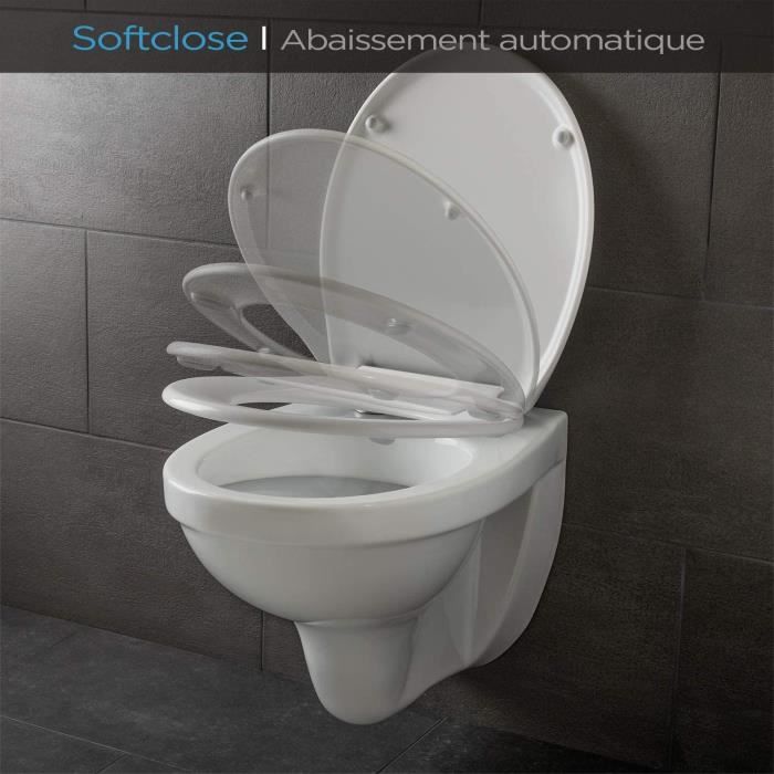 Abattant WC avec Systeme Frein de Chute 44x37cm Siege de Toilette silencieux Haute de Qualite Anti rayures Cdiscount Bricolage
