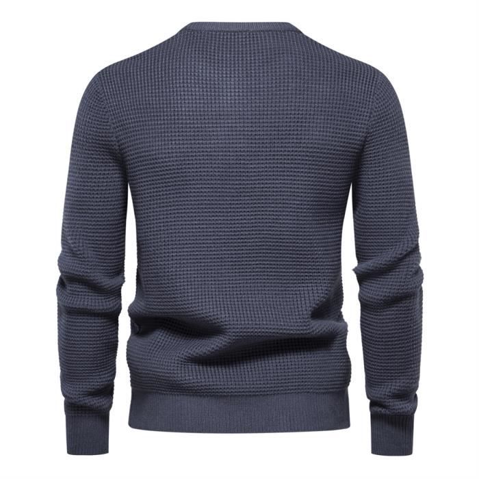 Pull Col Rond Homme – Coupe Slim Fit – Manches Longues – Tissu Thermique – Couleur Unie – Pour Quotidien Décontracté