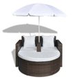 Chaise longue bain de soleil Lit de jardin avec parasol Marron Résine tressée-MEE-2