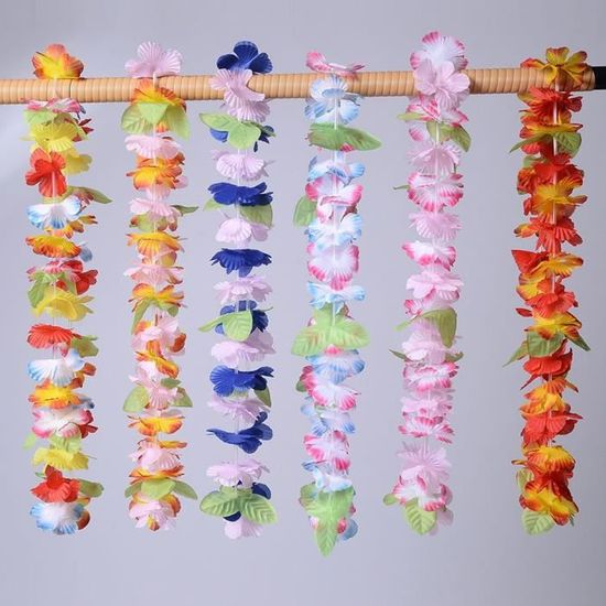Guirlande Hawaïenne 6 Pièces – Collier, Bandeau Et Bracelets Fleuris – Blanc Et Vert – Pour Fêtes, Plage, Anniversaire