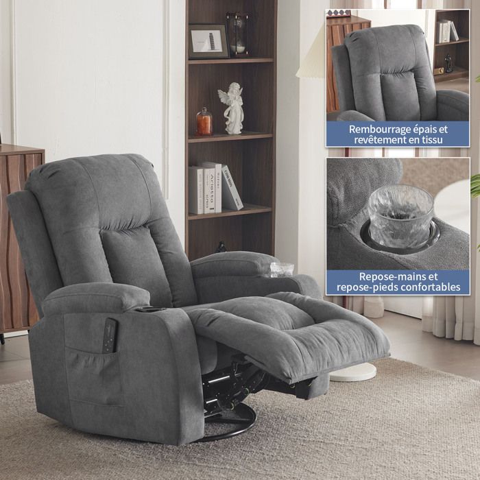 Fauteuil De Relaxation électrique Releveur En Tissu Anthracite - EVORA | Maison Et Styles