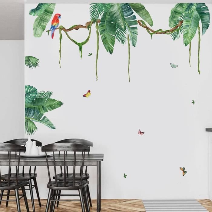 Stickers Muraux Feuilles Tropicales Plante Verte PVC Decal Salon Art Mural  - Cdiscount Maison