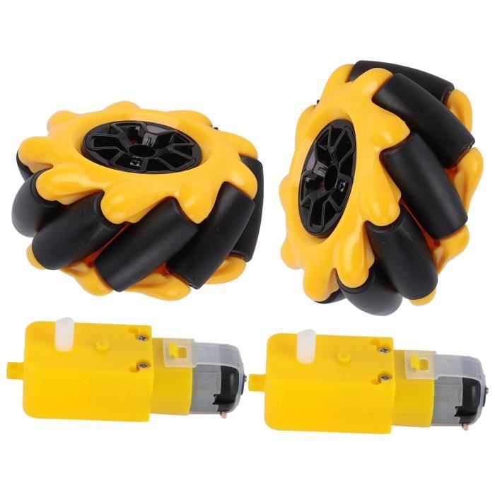 Fafeicy Mecanum Roue Robot Intelligent Voiture Bricolage Jouet Composants 48mm Omnidirectionnel Accessoires Jaune Noir ABS Caoutchouc (Deux Paires