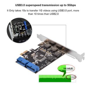 Carte PCI Express Vers 7 Ports USB 3.0 – Haute Vitesse 5 Gbps, Chipset VIA, Alimentation Puissante 4A, Compatible Windows
