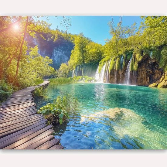 Papier Peint Panoramique Cascade 3D – Autocollant Mural Paysage