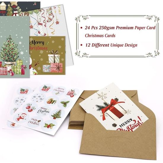 LUXE cartes de Noël avec enveloppes 2 Designs Une boîte de 24 