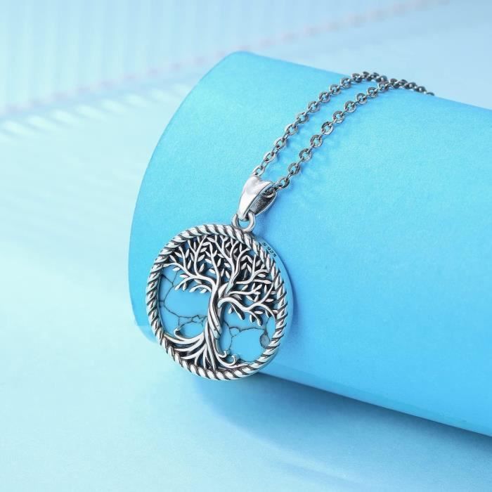 Collier Arbre De Vie - Double Pendentif Cabochon - Chaîne 50cm - Argenté - NEUF