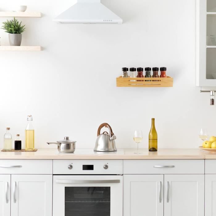 Lot De 2 Étagères à Épices Bambou Sans Perçage - Rangement Mural Auto-adhésif Pour Cuisine, Armoire Et Réfrigérateur