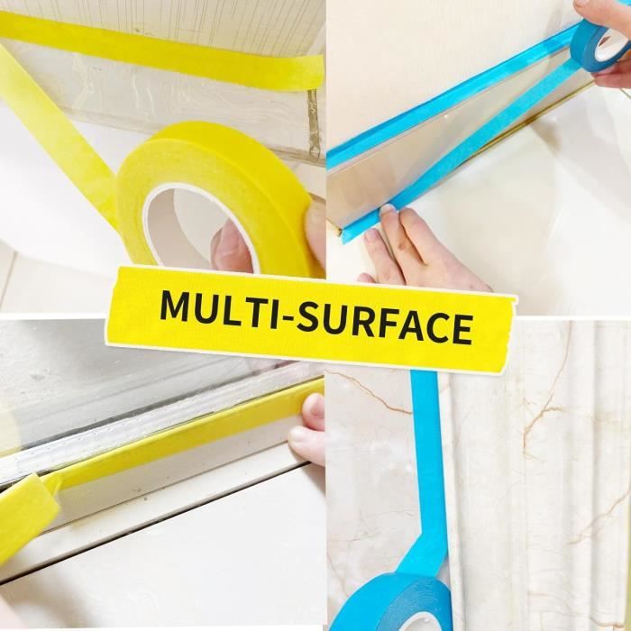 TX Ruban De Masquage Jaune - Lot De 3 Rouleaux 24mm X 50m - Protection Idéale Pour Bords Peints Nets Et Bricolage