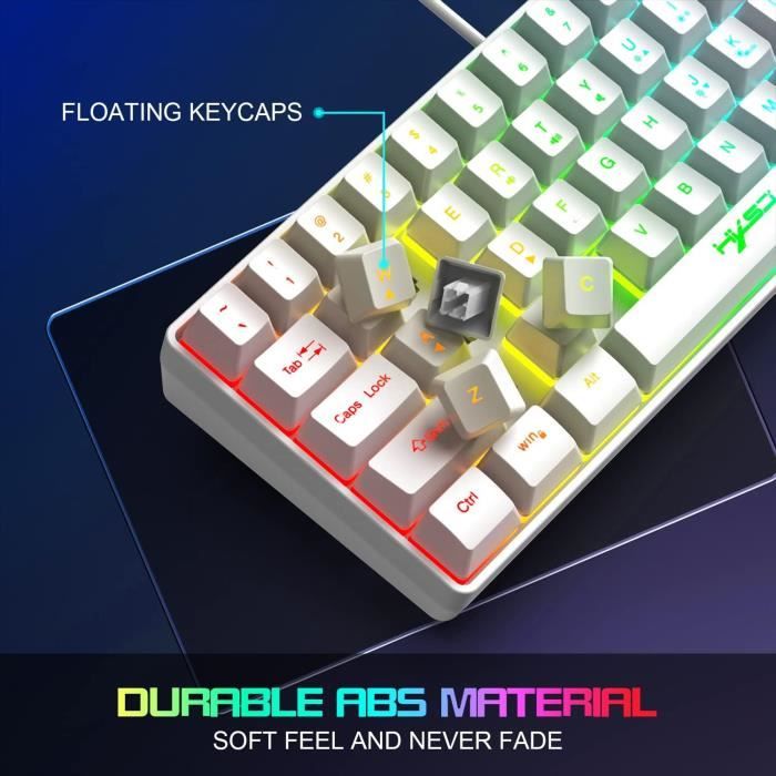 Clavier Et Souris Gamer Sans Fil 60% - Blanc Et Noir Avec RGB - 3800mAh Rechargeable - 2400 DPI - Pour PC Et Portable