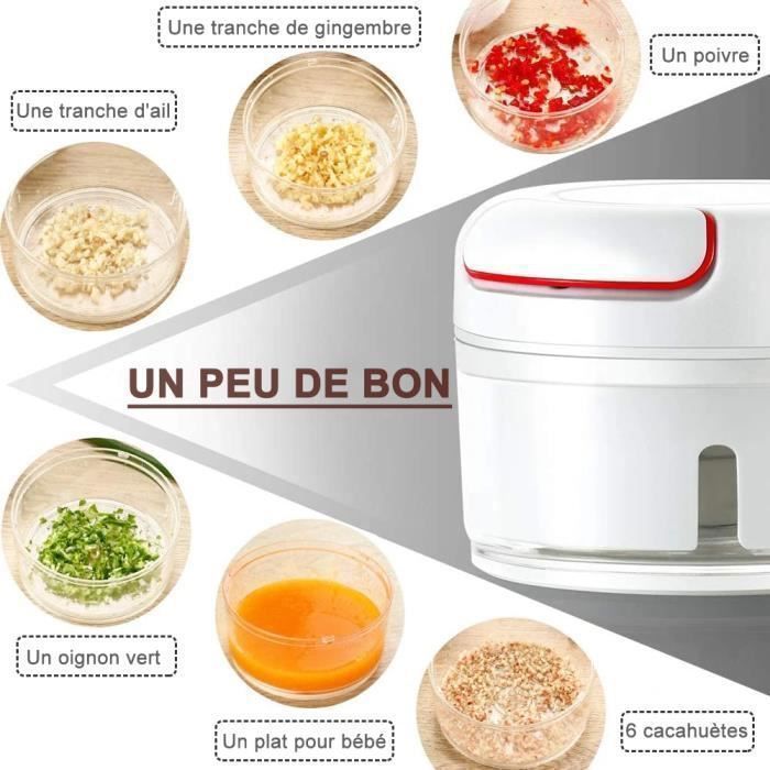 Hachoir Manuel Mini 200ml - Coupe Oignons, Ail, Légumes En 5 Secondes - Sans BPA - Idéal Pour Petites Quantités