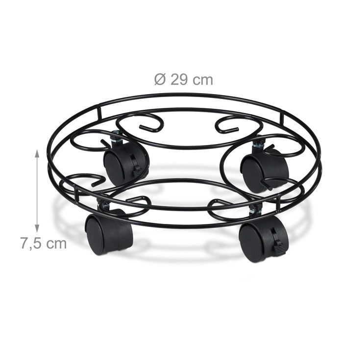 Support Roulant Pour Pots De Fleurs - Lot De 2, Rond, Diamètre 39.5-46.5 Cm - 4 Roulettes Dont 2 Freinées - Charge Max 10 Kg - Intérieur/extérieur
