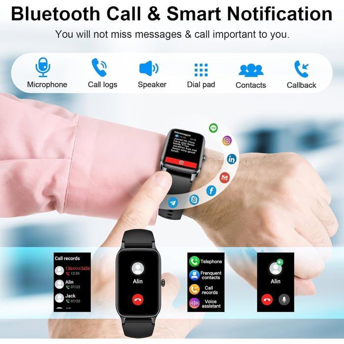 Montre Connectée Homme/Femme avec Appel Bluetooth, 1.85 Smartwatch avec 110 Modes Sportifs