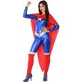 Déguisement Captain Comics Femme XL - ATOSA - Costume Super Héroïne - Combinaison bleue et cape rouge-0