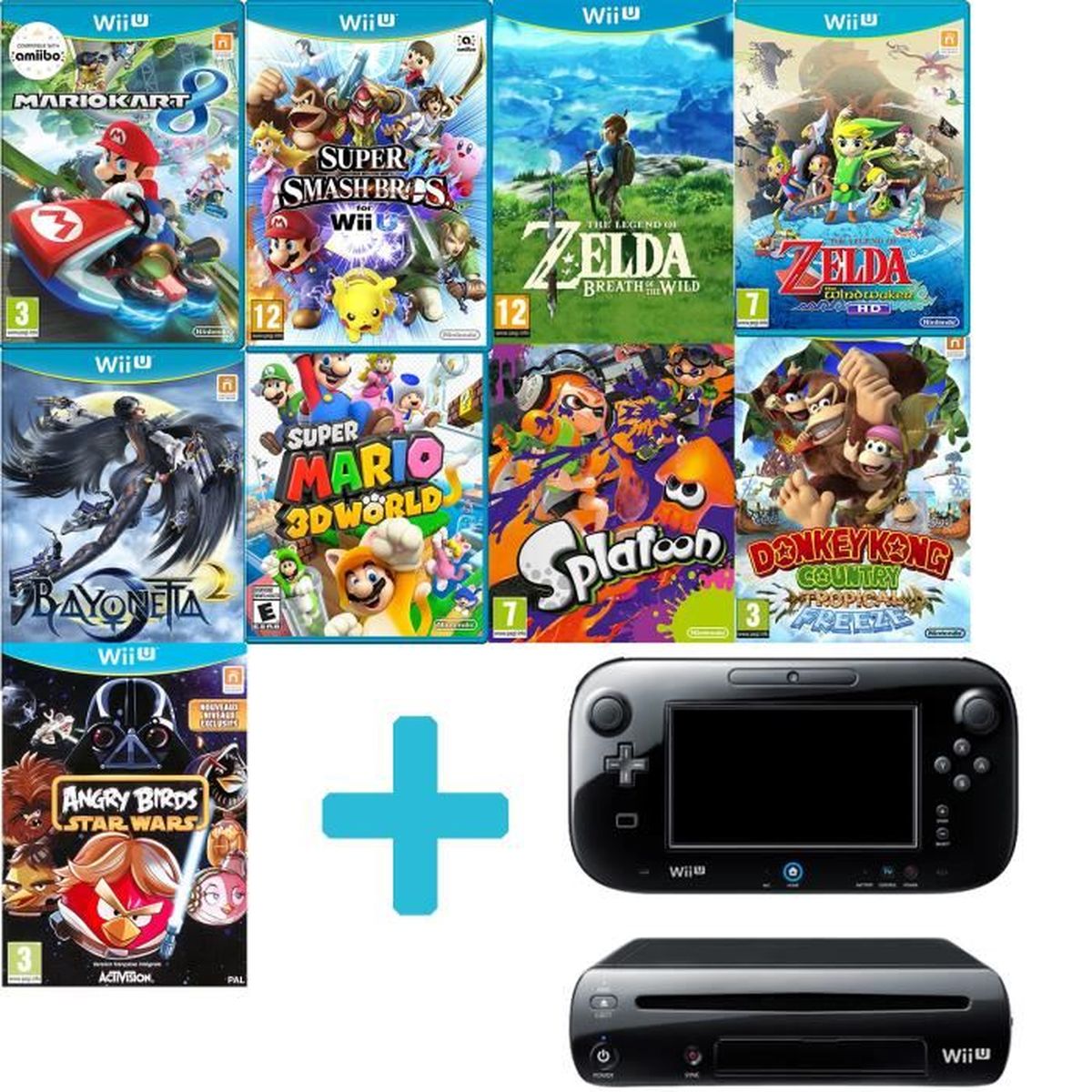 Console Nintendo Wii U Noire + Enorme Pack de 9 Jeux 2021 Version
