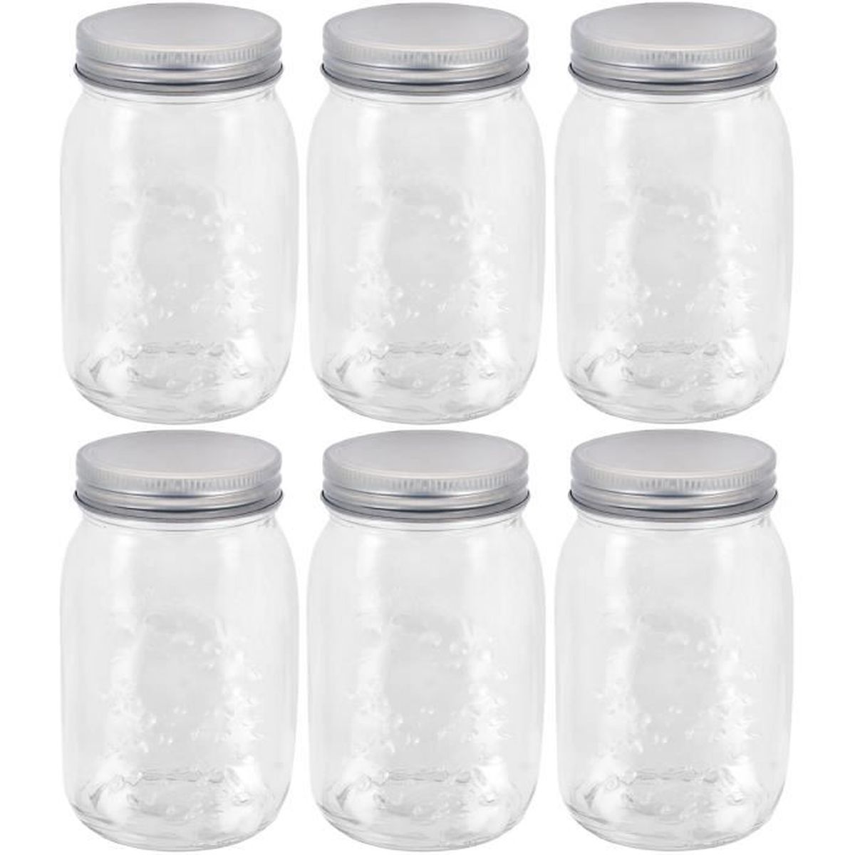 Lot De Bocaux En Verre Pas Cher Lot de 6 Bocaux De Conservation En Verre Décor Fruit Sculpté Inscription  Gourmande 450Ml Transparent - Cdiscount Maison