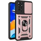 CHICHENG Coque Xiaomi Redmi Note 11 Pro 5G GJB avec Cache Webcam & Support Annulaire à 360 Degrés, Anti-Chute étui Housse SuppOr rose