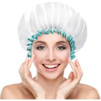 Bonnet de douche blanc, bonnet de cheveux lavable pour adulte, bonnet de douche imperméable, 32cm