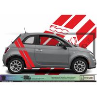 Fiat 500  - ROUGE - Doubles  Bandes latérales complet  500 signature    - Tuning Sticker Autocollant Graphic Decals