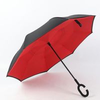Parapluie Inverse Inversé  de voiture de type C pluie et soleil parapluie à double usage parapluie droit à long manche (rouge)