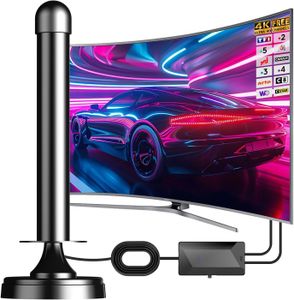 Antenne TV Intérieure TNT HD 2025 - Amplificateur Signal, Base Magnétique - Compatible 4K/1080p - Câble 8,2m