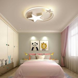 Plafonnier LED chambre enfants étoile Lampe de plafond fille lumière garçon 45 * 5cm Gradation Progressive, Bordure blanc 36W 