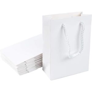 PAPIER CADEAU Sacs en Papier Blanc avec Poignées - Lot de 10 - Taille 12 × 5.7 × 16Cm - Idéal pour les Cadeaux et les Courses