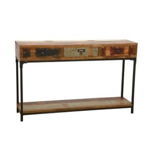 noir//bois naturel BTM Table console r/étro industrielle avec /étag/ère r/églable en maille pour maison