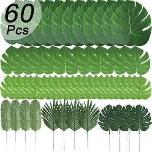 FLEUR ARTIFICIELLE 60 Feuilles artificielles de 6 Types différents , Imitation de Plantes Tropicales pour décoration