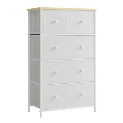 SONGMICS Commode à 5 Tiroirs Tissu 40x60x120 Cm Blanc Et Gris - Meuble Rangement Moderne Avec Kit Anti-Basculement