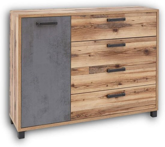 Commode Stella Trading Dover - 125x96x38cm - 4 Tiroirs Fermeture Amortie - Style Alpine Lodge