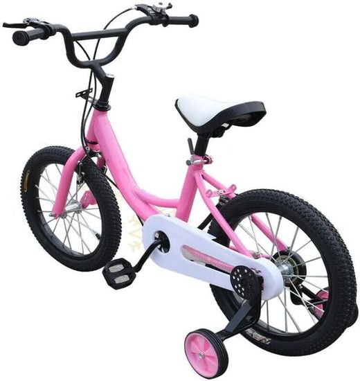 Vélo Enfant 14 Pouces Avec Roues Stabilisatrices - Hauteur Réglable 55-66cm - Pour Enfants De 3 à 6 Ans - Blanc