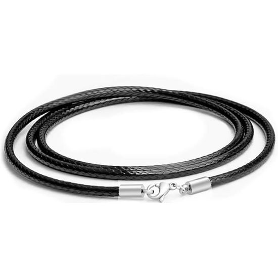 Collier Torsadé Noir Avec Fermoir Mousqueton En Argent 925 – Bijou Mi-long, Poinçonné Et Garanti, 55 Cm