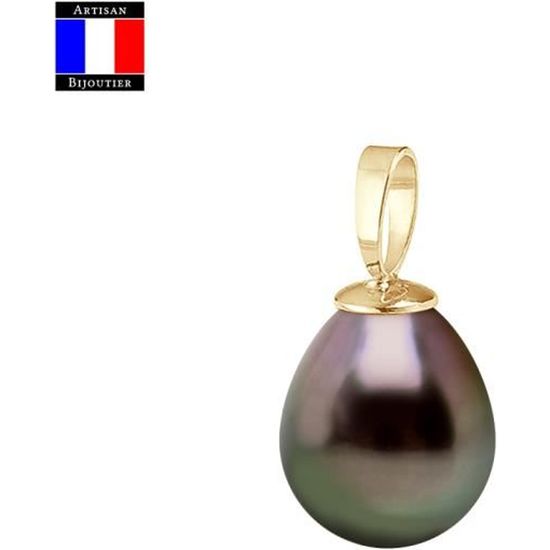 Compagnie Générale des Perles - Pendentif Simple - Véritable Perle de Tahiti Poire 9-10 mm Or Jaune 18 Cts - Bijou Femme