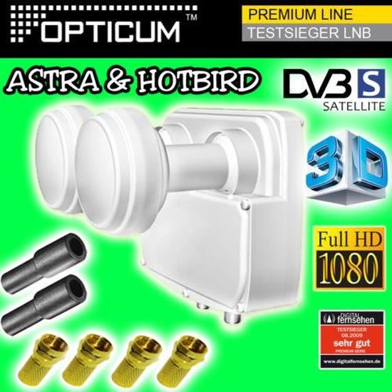 SUPPORT ASTRA & Hotbird + 2 LNB Single + Commutateur DiSEqc 2/1 + 6 Fiches F Or EUR 31,50 - FR