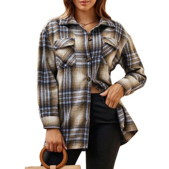 Chemise Cabela's En Flanelle Femme Bleu Et Beige à Carreaux Manches Longues Taille M