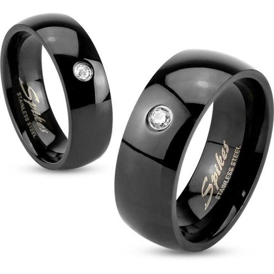 Bague anneau de fiançailles homme femme acier couleur noire sertie mariage (60)