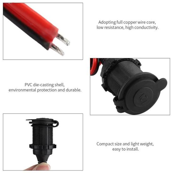 Rallonge Prise Allume-cigare 1m – 12V/24V – Étanche Avec Fusible 20A Pour Voiture, Bateau, Moto