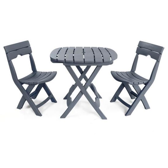 SOTUFAB Ensemble Table Et 2 Chaises Pliantes Ruspina – Jardin, Terrasse, Camping, Plastique Gris Anthracite