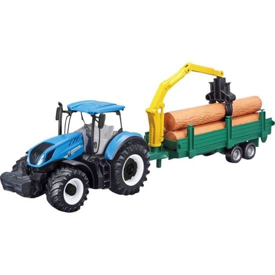 Bburago Tracteur New Holland T7.315 Avec Remorque Basculante – Modèle Réduit 1/50 Détail Agricole Ultra Réaliste, 10 Cm, Jouet Enfant Dès 3 Ans