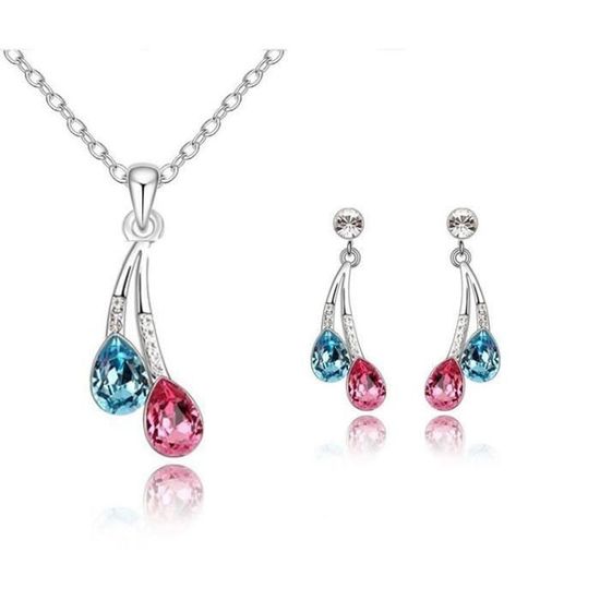 Parure De Bijoux Mariage Goutte D'Eau GULICX - Collier, Boucles D'Oreilles, Bracelet - Cristaux Autrichiens (Saphir, Rubis...) - 9