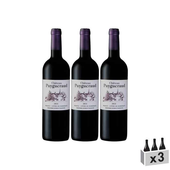 Château Puygueraud Rouge 2014 - Lot de 3x75cl - Appellation AOC Côtes de Bordeaux - Vin Rouge de Bordeaux - Cépages Cabernet Franc,