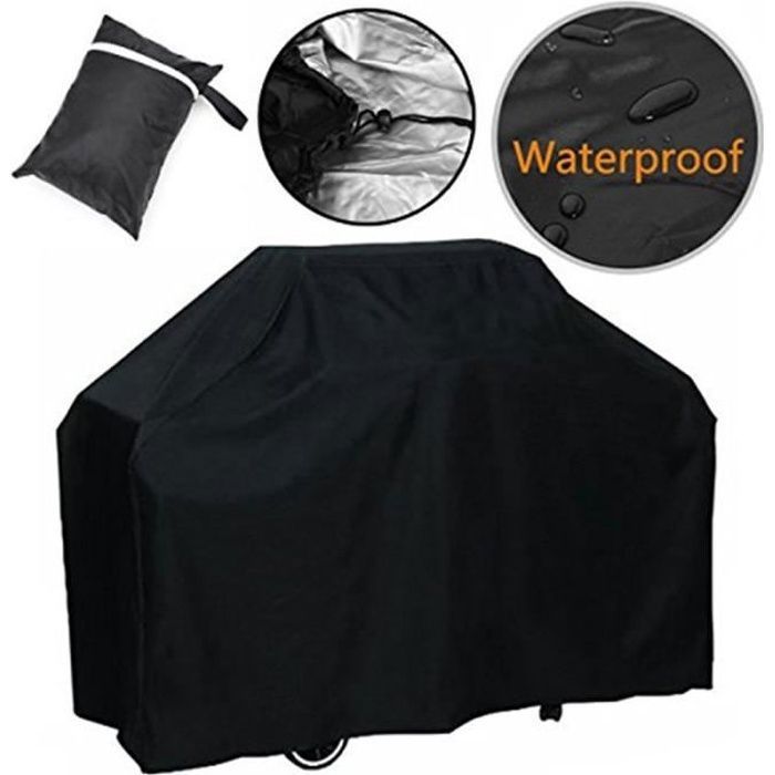 Housse de Protection Barbecue Bâche Barbecue Imperméable Epaisse Anti-UV Polyester avec Sac de Rangement Noir（145 x 61 x 117cm）